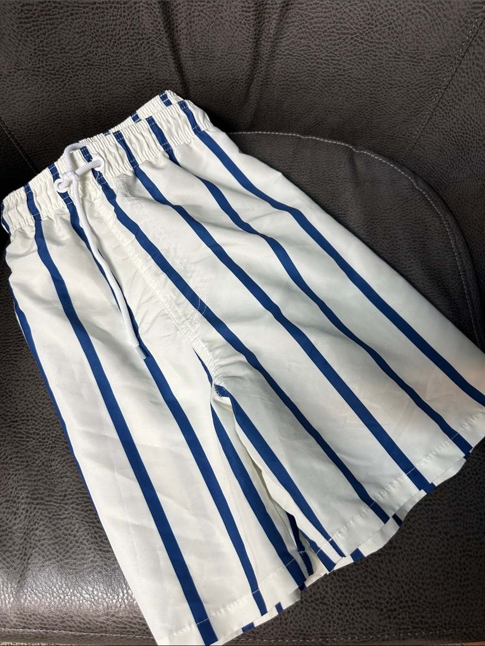 SHEIN White Swim Trunks with Navy Vertical Stripes